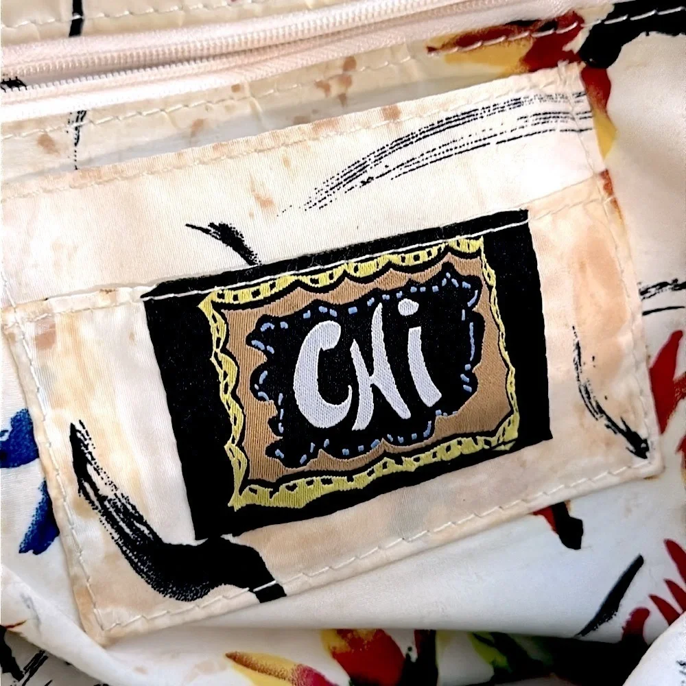 Chi by Carlos Falchi retro Snakeskin & Brass Details Stylish Multicolor Tote